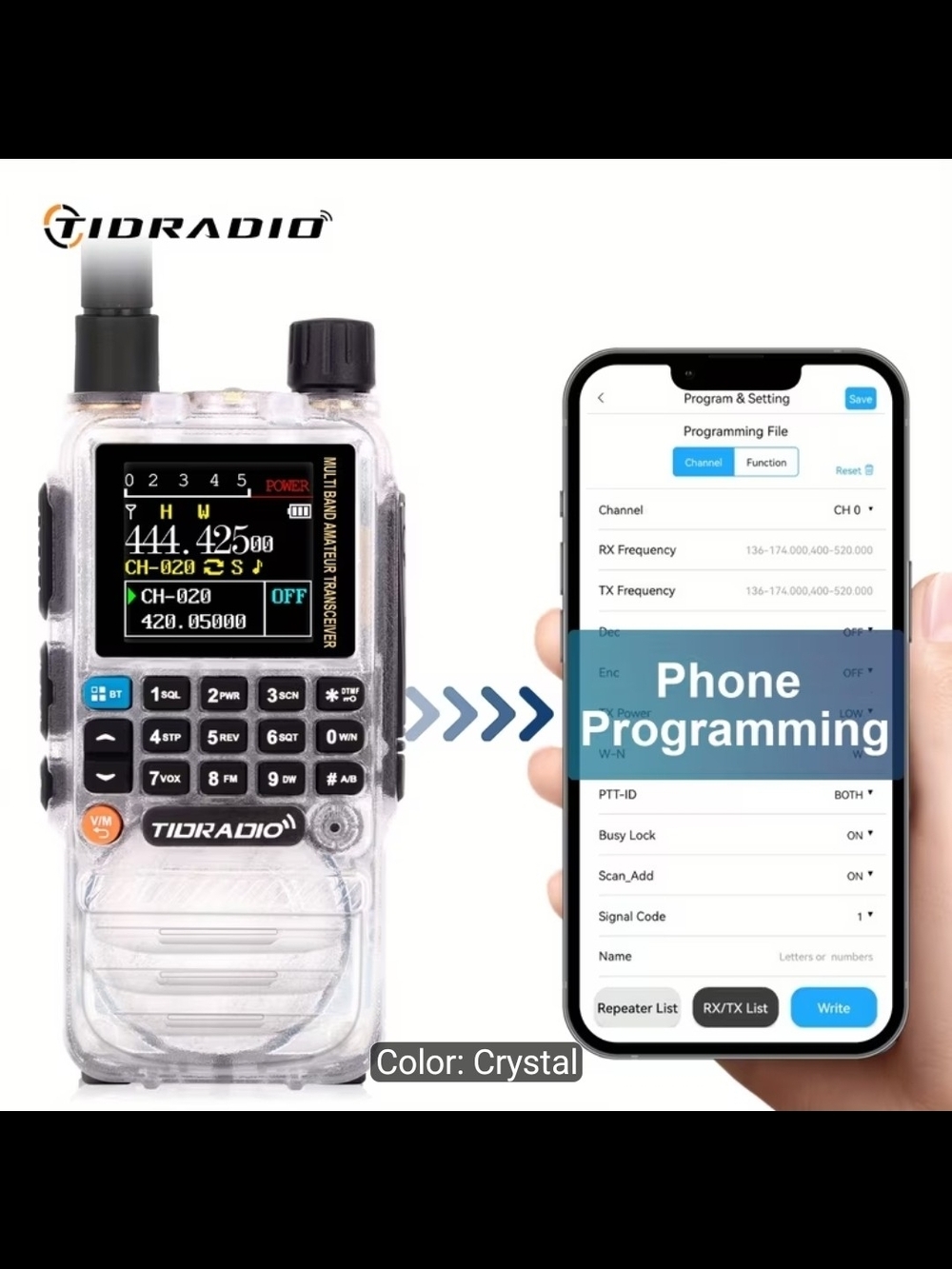 TIDRADIO Tdh3 Plus Clear Crystal Handheld Radio with Phone Programming